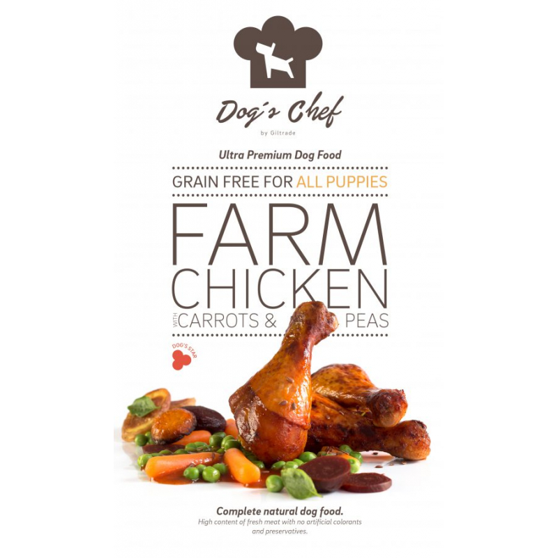Obrázok pre Dog’s Chef Farm Chicken with Carrots & Peas for All Puppies 500g