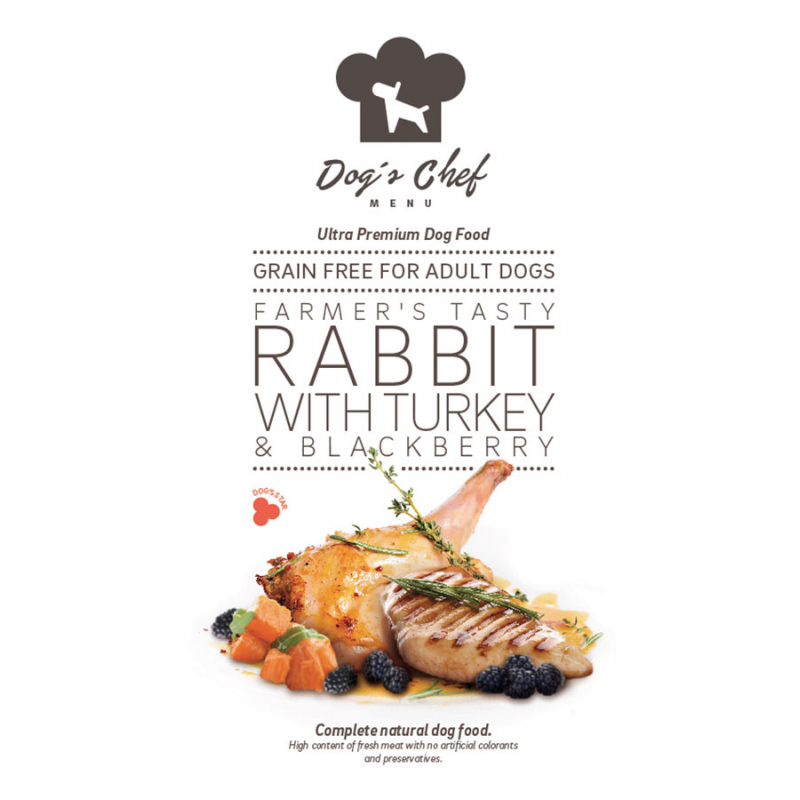 Obrázok pre Dog’s Chef Farmer’s Tasty Rabbit with Turkey & Blackberry 500g